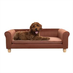 CRITTER SITTERS 42-in. Elegant Brown Faux-Velvet Rectangular Dog Sofa for Medium and Large Dogs, Elevated Plush Dog Couch, Size: 25.0"L x 42.0"W x 14.0"Th