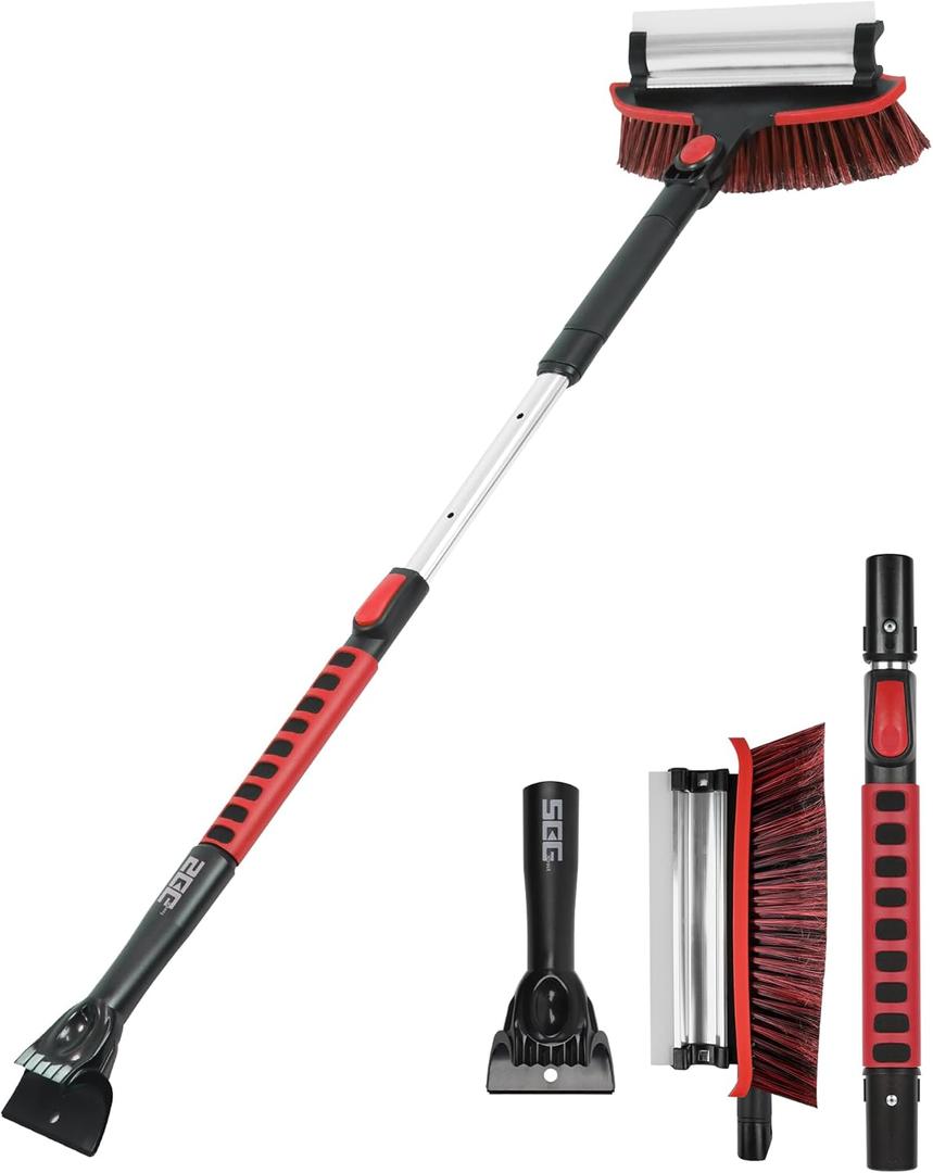 SEG Direct 42" Extendable Snow Brush and Ice Scraper with Telescoping Foam Grip, Heavy-Duty Snow Removal Tool for Car SUV RV Truck, Black and Red