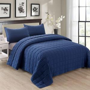 EMME Quilts Queen Size Bedding Sets Navy Blue Bedspread, Soft Lightweight Pre-Washed Bed Set, 3 Piece Cozy Reversible Microfiber Bed Coverlet with Pillow Sham(Square Pattern,90"x90")