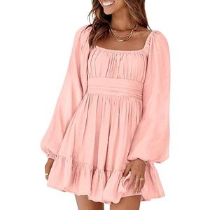 Dokotoo Womens Dress Long Lantern Sleeve Square Neck Tie Backless Sexy Dress Ruffle Elastic Waist A-Line Mini Dress XL Pink Dokotoo Womens Dress Long Lantern Sleeve Square Neck Tie Backless Sexy Dress Ruffle Elastic Waist A-Line Mini Dress XL Pink