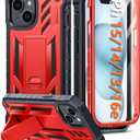 FNTCASE for iPhone 15 Case: for iPhone 14 Case & iPhone 13 Case [Built-in Screen Protector & Kickstand] [Military Grade Drop Protection] Heavy Duty Full Protective Shockproof TPU Phone Cover - Red