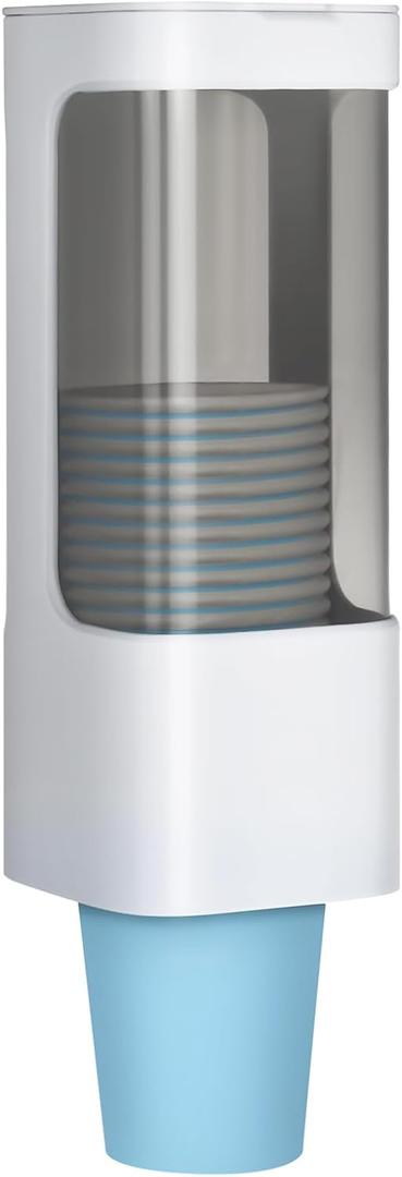 LBTING Water Cooler Cup Dispenser, Pull Type Cup Holder Fit 3oz - 5oz Small Bathroom Disposable Cups, Adhesive Wall Mounted Cup Dispenser - White (Single)