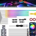 Dreamcolor Acrylic Interior Car LED Strip Light with Wireless APP, Dual Zone RGB 18 in 1 with 175 inches 593 LEDs Fiber Optic Neon Strip Lights for Car, Music Sync Neon Car Ambient Lighting Kits