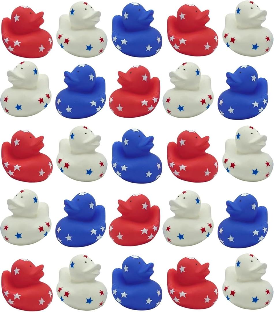 4E's Novelty Patriotic Rubber Ducks (24 Pack) Bulk 2" - 4th of July Party Favors, Patriotic Party Supplies Gifts toys for Kids Adults Fourth of July, Jeep Ducking