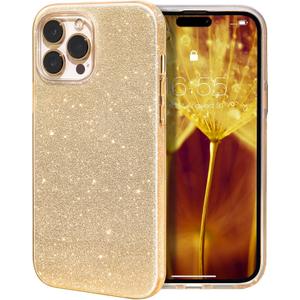 MILPROX Compatible with iPhone 14 Pro Max Case (2022), Glitter Sparkly Shiny Bling Rubber Gel Shell Cases 3 Layers Shockproof Protective Bumper Cover for iPhone 14 Pro Max 6.7" 2022 - Gold