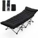 NEWBULIG Folding Camping Cot, Compact Foldable Bed for Indoor & Outdoor, Portable Sleeping Cot, Removable Cushion for Adults, Heavy Duty 440 lbs Capacity, Oxford Fabric,74.4x28x13.8 in, Black