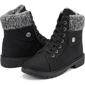 Womens Winter Snow Boots Warm Fur Lined Winter Water-resistan Ankle Booties Zipper Anti-Slip Combat Size 8,5