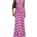 Alyweatry Women Polka Dot Halter Maxi Dress Y2k Sleeveless Deep V Neck Flowy Summer Vacation Beach Sundress (Pink, Large)