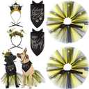 Suhine 6 Pcs Pet Happy New Year Costume Dog Accessories Include Puppy Dogs Tutu Dress Dog New Years Bandana Headband Outfit for Cat Pet Costume Supplies