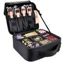 gzcz Travel Makeup Bag,10.4 Inches Portable Makeup Case Cosmetic Train Case Organizer Artist Storage Bag With Adjustable Dividers For Cosmetics Brushes Toiletry Jewelry Digital Accessories (Black) (Small, Black with Support Strap)