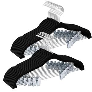 Ulimart 27-Pack Black Velvet Hangers with Clips Adjustable,Adult Hangers,Heavy-Duty,Felt,Non-Slip,Space Saving,Slim Outfit Hanger for Pants, Skirts, Suits,Coats, Dresses etc.