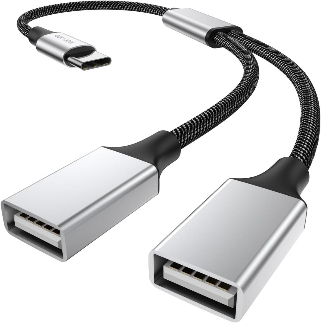USB-C Dual Splitter - Type-C to 2x USB 2.0 OTG, for MacBook, Pixel, Samsung (Silver)