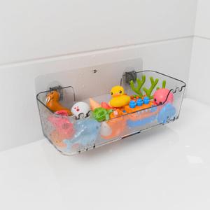 Bathtub Toy Storage  Clear Bath Toy Holder with Drainage Holes, Wall-Mounted No-Drill Organizer for Kids Tub Toys (Large)