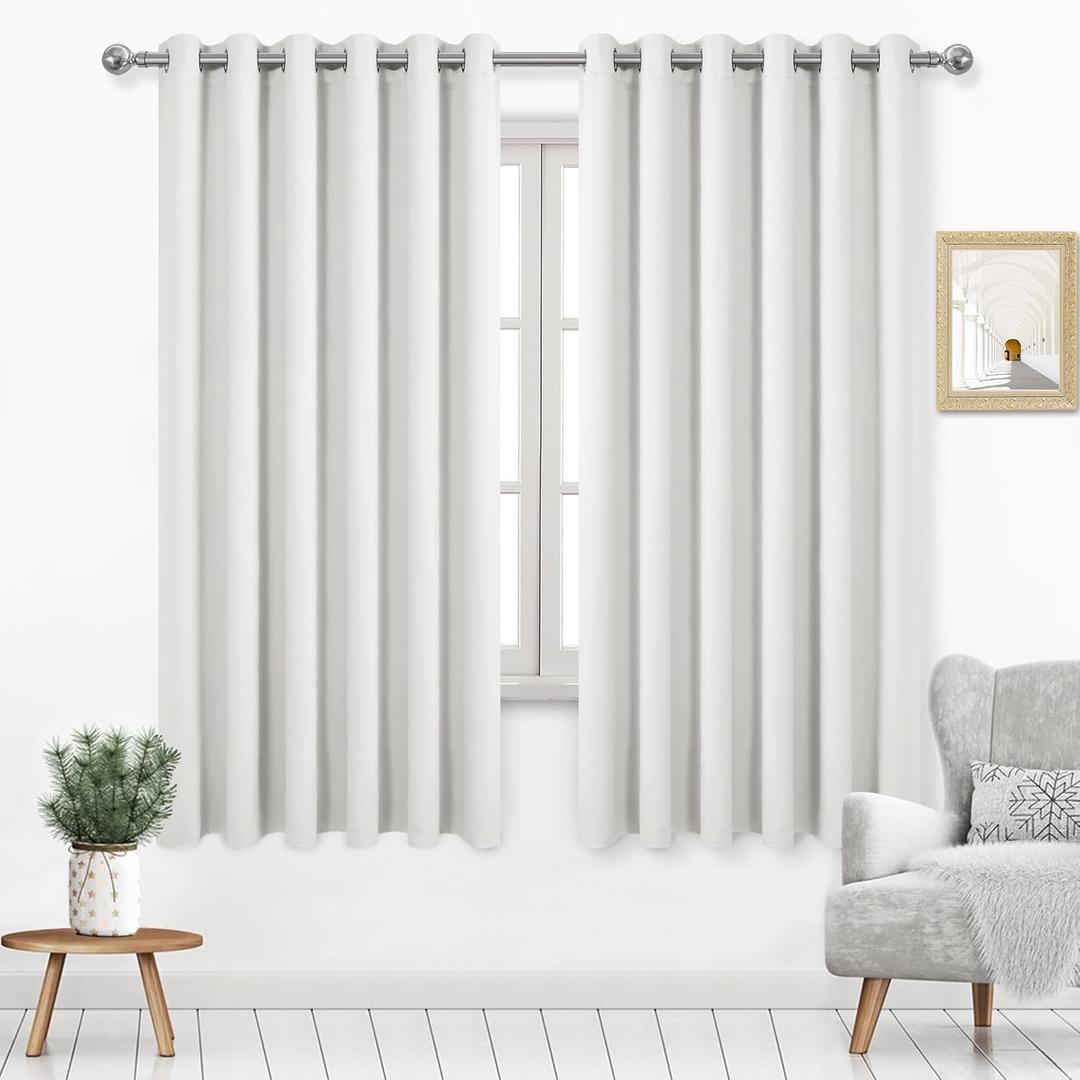 DWCN Thermal Blackout Curtains 63 Inch Length, Room Darkening Drapes for Bedroom, Grommet Living Room Extra Wide Panels -Ivory, W70 x L63 Inch, Set of 2