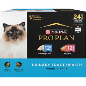 Purina Pro Plan Urinary Tract Health Pate Cat Food Variety Pack, Ocean Whitefish And With Salmon Entrees - (Pack of 24) 3 oz. Cans