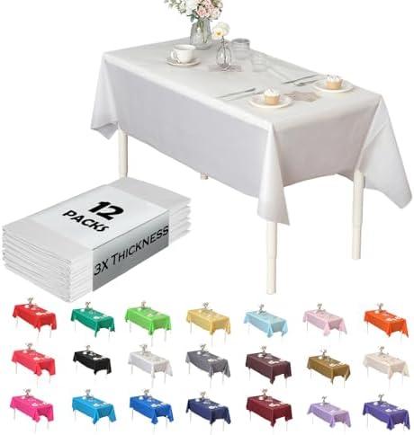 Evershine (12-Pack Heavy Duty Plastic Table Covers Tablecloth (Reusable) (Rectangle 54" X 108", White)