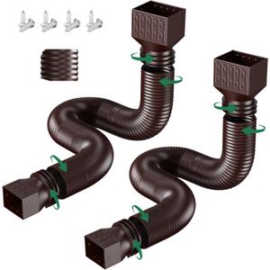 2 Pack Rain Gutter Downspout Extensions, Upgraded Flexible Drain Down Spout Extender for Rain Water Drainage, Each Extendable from 20" to 66", Combine to 10 ft with Connector(Brown)