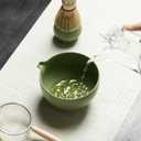 Matcha Whisk Set, Matcha Set with Ceramic Matcha Bowl, Bamboo Whisk & Holder, Sifter, Tea Scoop (Matcha Green)