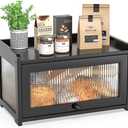 BAMBANG Bamboo Bread Box for Kitchen Countertop, Extra Large Farmhouse Bread Box with 4-Side Clear Panels, Wooden Bread Storage Container for Homemade Bread, Black