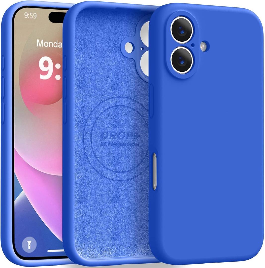 Magnetic for iPhone 16 Case [Compatible with Magsafe] [Premium Silicone Satin-Smooth Touch] Slim Shockproof Anti-Scratch Microfiber Lining Case, 6.1 inch, Klein Blue