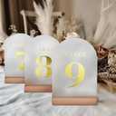 Wedding Table Numbers 1-20, Acrylic Arch Signs with Natural Wood Stands Holders, Rustic Table Decor for Reception & Parties (Frosted Gold)