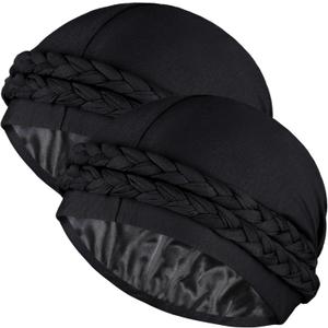Ababalaya Satin Lined Turban for Women Mens Halo Turban Silky Lined Durag for Waves Braids Locs Sleeping Bonnet Sleep Cap (Blackblack)