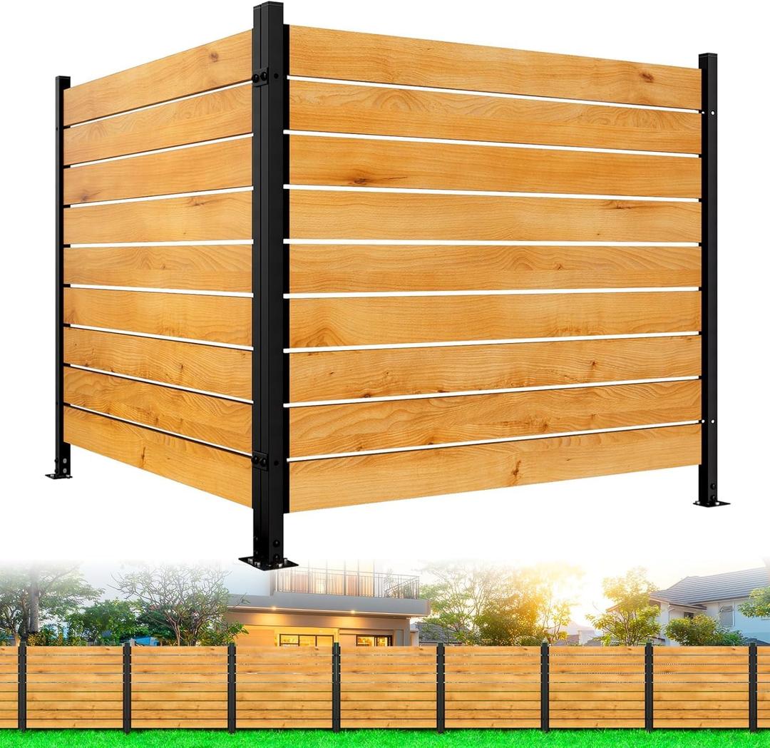 3 Panels No-Dig Wooden Privacy Fence Screen 42.1"x39.8" Outdoor AC & Trash Bin Cover for Patio