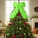 Soulchen Lime Green Christmas Tree Topper Bow 22.5 Inch Green Furry Christmas Decorations Faux Fur Xmas Tree Topper Bow for Farmhouse Holiday Wedding Indoor Outdoor Home Decoration