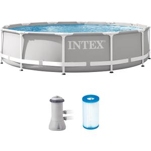 Intex 26711EH Prism Frame Premium Above Ground Swimming Pool Set: 12ft x 30in  Includes 530 GPH Cartridge Filter Pump  SuperTough Puncture Resistant  Rust Resistant  1718 Gallon Capacity