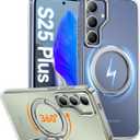 Oneagle 360 Spin Magnetic Stand for Samsung Galaxy S25 Plus Case Clear [Fit for Magsafe],[30X Anti-Yellowing] S25 Plus+ Phone Case 6.7" with [Rotatable Kickstand Ring][15FT Military Grade Protection]