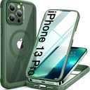 Miracase Magnetic Glass for iPhone 13 Pro Case,Compatible with MagSafe,Full-Body Bumper with Shockproof Military-Grade,Built-in 9H Tempered Glass Screen Protector for iPhone 13 Pro,Acacia Green
