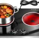 2 Burners Electric Cooktop 24 Inch, 1800W Knob Control Electric Stove Top Burner Hot Plate, 110V-120V Bulit-in & Countertop Ceramic Radiant Stove with Timer, Multi-Ring Control