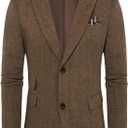 PJ PAUL JONES Men Tweed Blazer Wool Herringbone Sport Coat Jacket Vintage Blazers Suit Jackets (X-Large, Red Coffee Herringbone)