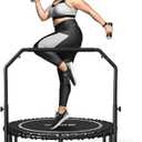 BCAN Foldable Mini Trampoline, 40" Fitness Trampoline with Bungees, U Shape Adjustable Foam Handle, Stable & Quiet Exercise Rebounder for Adults Indoor/Outdoor Workout