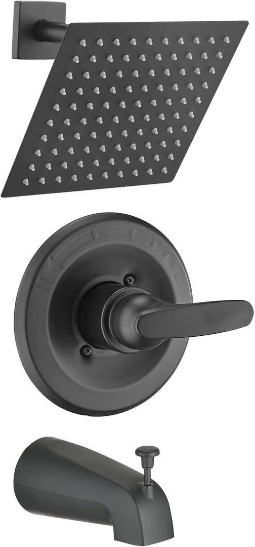 Replacement 8" Rain Shower Faucet Tub Trim Kit for Delta 13/14 Series, High Pressure Square Rain Shower Head& Handle Set System, Matte Black (Valve& Catridge Not Inclued)