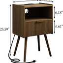 JOONEE Nightstand with Outlet,Modern Bedside Table with Storage Drawer and Open Wood Shelf, for Living Room, Bedroom and Small Spaces, Accent Night Stand with Solid Wood Legs, Easy Assembly, Walnut Brown-outlet