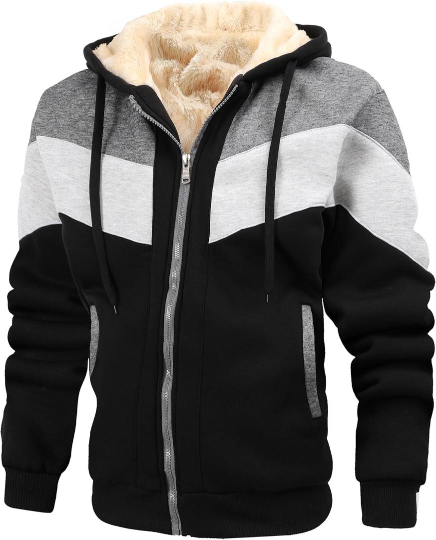 Thermal Jackets for Men Winter Warm Heavyweight Fleece Jacket Wool Warm Thick Coats Outerwear (Gray, M)