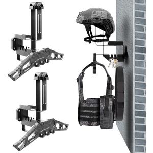 Helmet Wall Mount Motorcycle Helmet Holder Rack with Carbon Fiber Texture Hanger, Heavy-Duty 88lbs Load Capacity Helmet Stand for Motorcycle, Sports, Police, Military, Safety Equipment (2Pack, Black)