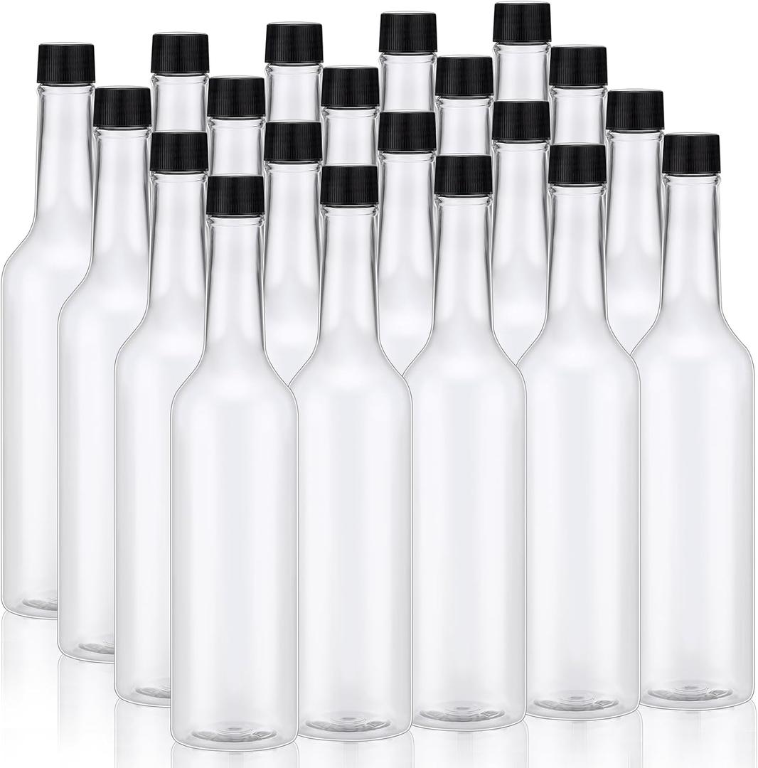 Tioncy 20 Pcs 15 oz Plastic Long Neck Coquito Bottle Empty Clear Liquor Wine Bottles with Screw on Caps Homemade Wine Coquito Limoncello Containers for Drinks DIY Christmas Craft Decoration