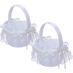 White Wedding Decoration - Romantic Party Bridal Flower Basket (Portable)
