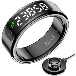Smart Ring with LED Display Screen,Sleep&Fitness Tracking Wearable for Women/Men,Accurate Monitoring of Pedometer, Heart Rate,Blood Oxygen (R11, Black, 10)