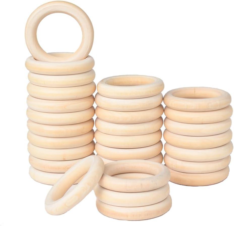 30 Pcs Wooden Rings for Craft, 55mm 2.2inch, Natural Wood Rings for Macrame Pendant Connectors,Jewelry Making, Decor DIY Craft