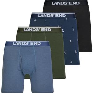Lands' End Mens Underwear 4 Pack Mens Boxer Briefs for Men Cotton Stretch (S, Blue)