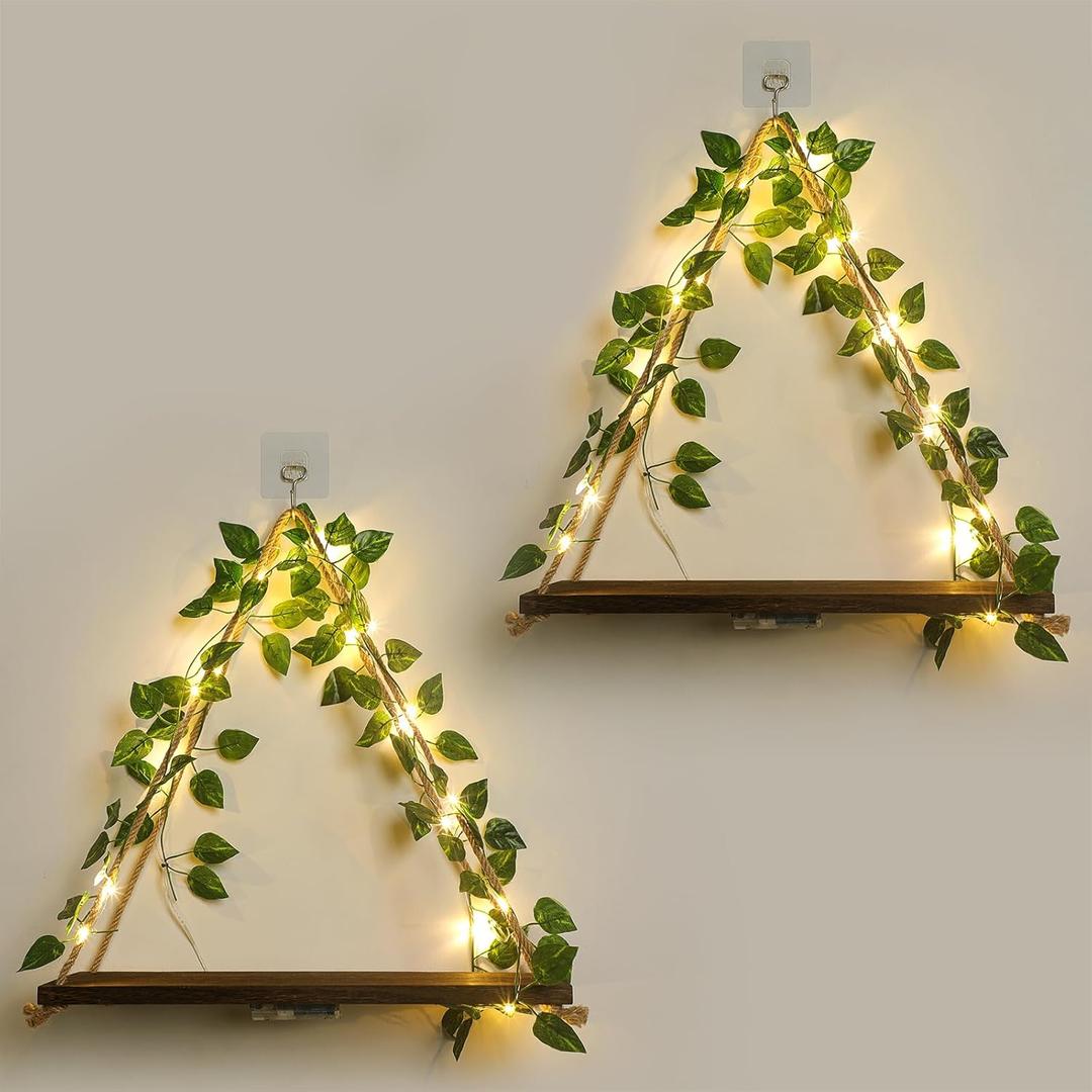 Shelf for Wall,Floating Shelves,Floating Shelves for Wall No Drilling,Adhesive Shelves,Command Strip Shelf,Bedroom Decor Aesthetic,Room Decor Aesthetic,2-Piece Set(Green Leaf)