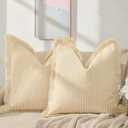 ZWJD Throw Pillow Covers 20x20 Set of 2 Striped Pillow Covers with Fringe Chic Cotton Decorative Pillows Square Cushion Covers for Sofa Couch Bed Living Room Farmhouse Decor (20" x 20" (Pack of 2), Yellow)