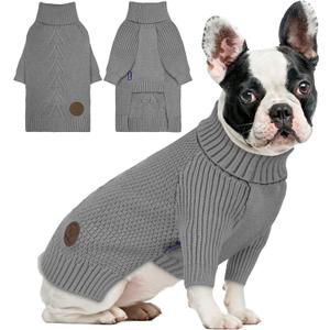 cyeollo Turtleneck Dog Sweater Knitted Cable Sweaters with Long Sleeves Winter Pet Clothes Pet Small Dog Sweaters, Grey XL