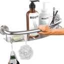 Satin Brushed Nickel Shower Grab Bar w/Storage Shelf 18 Inch, Zepolu Stainless Steel 2in1 Shampoo Shelf Grab Bar, Wall Mount Safety Balance Bar for Bathroom Support Handrail Assist Handle for Senior