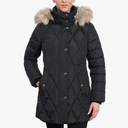 ZIP-FRONT DIAMOND QUILTED JACKET WITH ZIP-OFF FUR TRIM HOOD XL