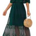 Women Off The Shoulder Floral Lace Maxi Wedding Dress Long Bell Sleeve Mermaid Gown for Formal Party 2XL Green