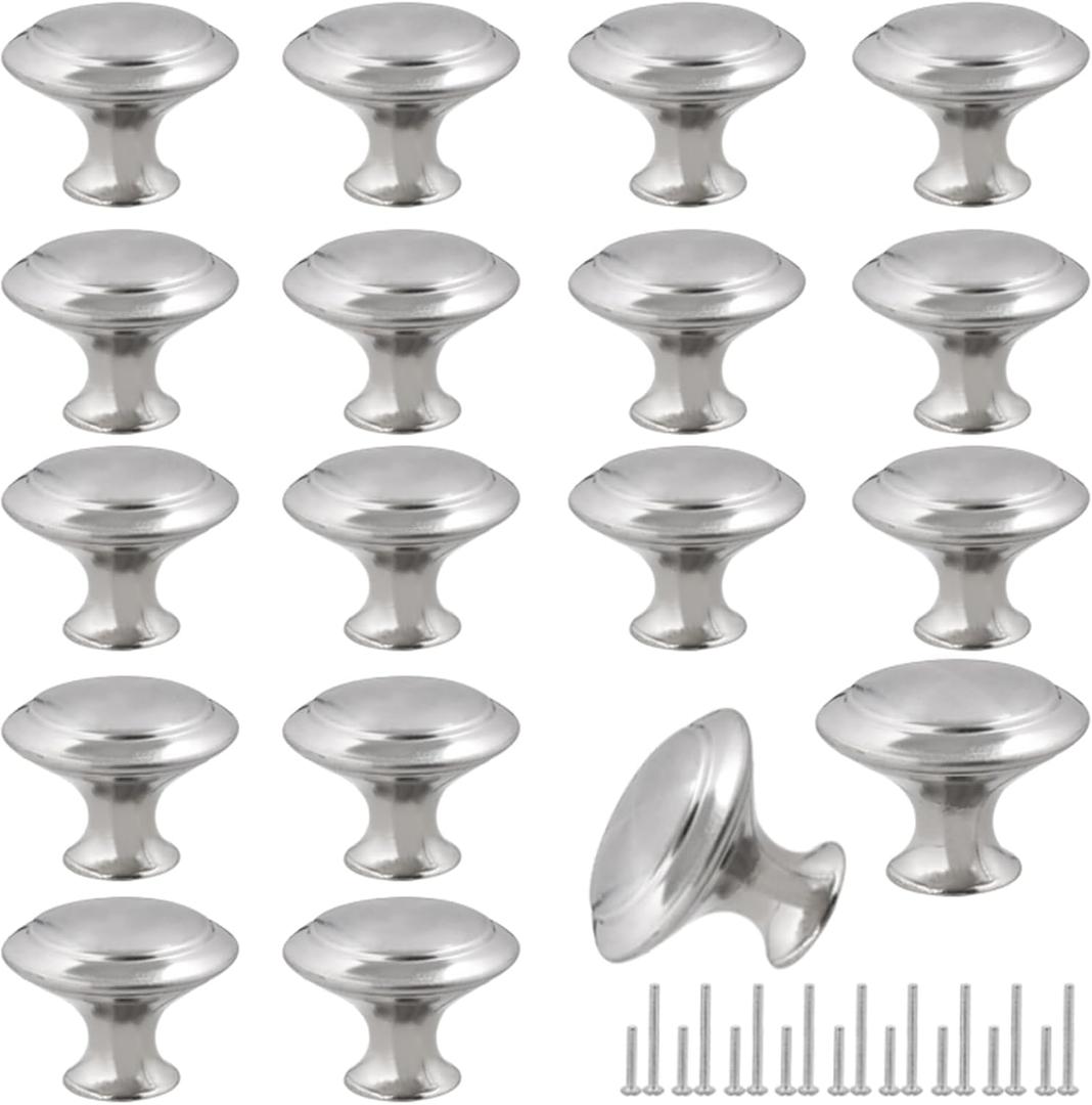 Romeda 30mm Silver Cabinet Knobs - 18 Pieces Drawer Pulls for Dressers, Kitchen, Cabinets With Screw (Round-type Silver)
